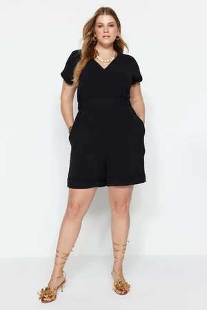 Trendyol Curve Black Woven V-Neck Jumpsuit