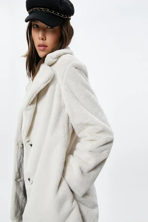 Koton Plush Coat Buttoned Jacket Collar Lined