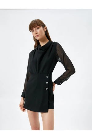 Koton Mini Shorts Overalls Long Sleeved Draped Collar Button Detailed.