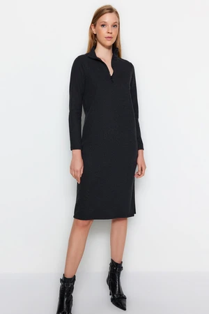 Trendyol Anthracite Thessaloniki/Knitwear Look Zippered Standing Neck Slit Midi Knit Dress