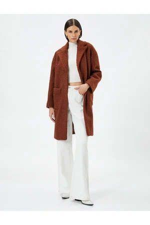 Koton Oversize Long Bouquette Coat, Double Breasted, Pocket Detailed Lined.