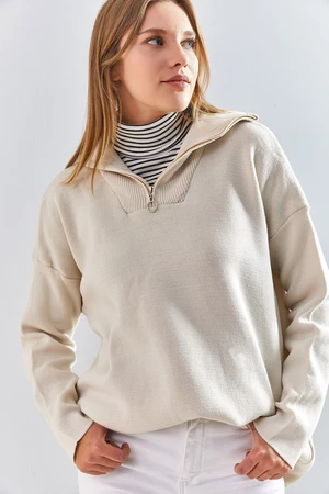 Bianco Lucci Women's Zippered Steel Knit Sweater