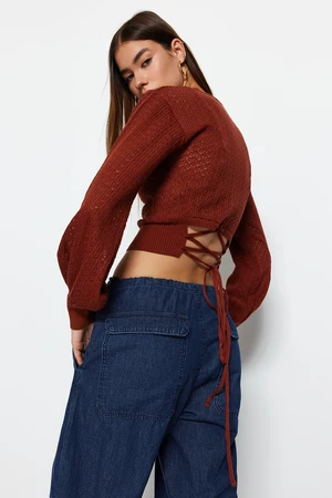 Trendyol Dried Rose Crop Openwork/Perforated Knitwear Sweater