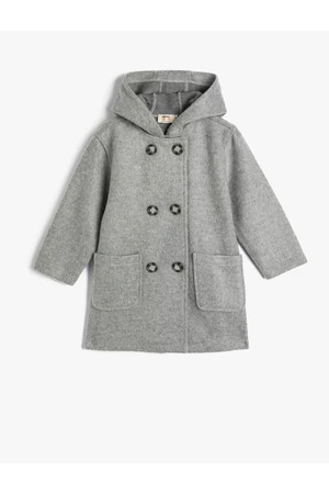 Koton Hooded Coat Button Closing Pocket Detailed