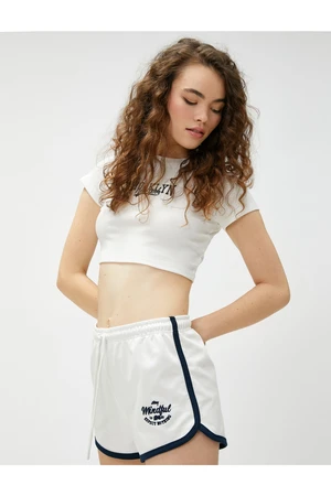 Koton Mini Shorts with Lace-Up Waist and Embroidered Pile Detail.