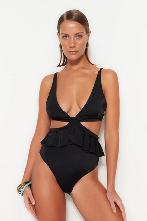 Trendyol Black V-Neck Alternative Wear Regular Leg Swimsuit