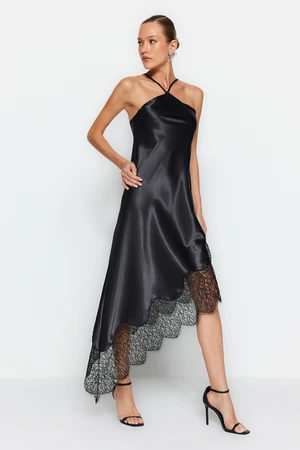 Trendyol Black Asymmetrical Satin Evening Dress