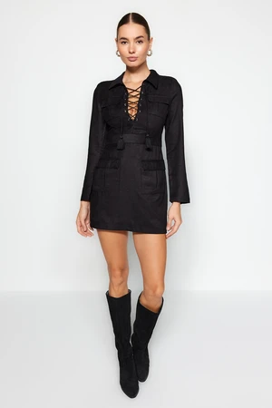 Trendyol Black Eyelet Detailed Mini Woven Woven Dress