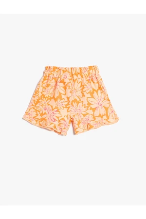 Koton Shorts Linen-Mixed Floral Elastic Waist.