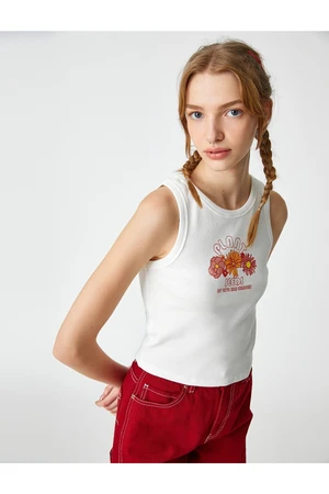 Koton Crop Corduroy Singlets Printed Crewneck Sleeveless