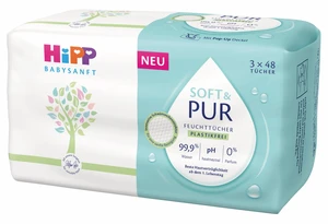 HIPP Babysanft vlhčené ubrousky Soft &Pur s víčkem 3 x 48 ks