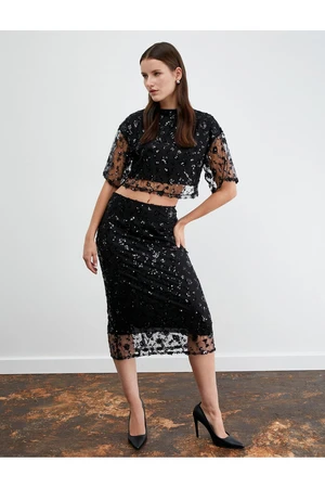 Koton Tuba Ünsal X Cotton - Midi Sequined Sequin Skirt