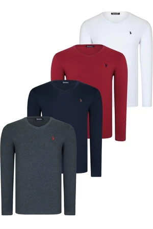 QUADRUPLE SET T8587 DEWBERRY V-NECK MEN'S SWEATSHIRT-ANTHRACITE-NAVY-WHITE-BURGUNDY