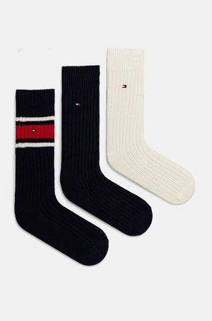 Ponožky Tommy Hilfiger 3-pack pánské, tmavomodrá barva, 101013215