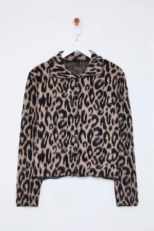 Trendyol Brown Leopard Patterned Knitted Cardigan