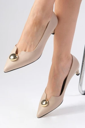 Mio Gusto Charlotte Nude Pointed Flat Toe Women's High Heel Shoes