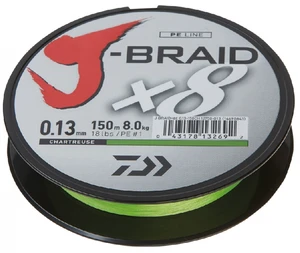 Daiwa splietaná šnúra j-braid chartreuse 150 m-priemer  0,13 mm / nosnosť 8 kg