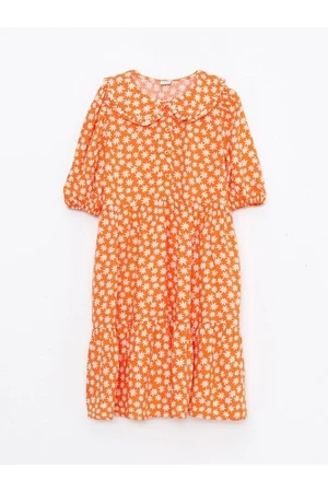 LC Waikiki Baby Collar Patterned Short Sleeve Viscose Girl Dress