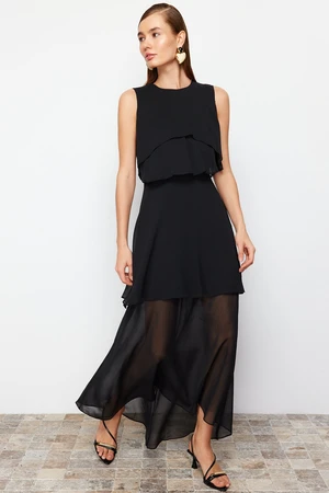 Trendyol Black Woven Chiffon Elegant Evening Dress