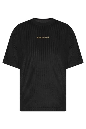 XHAN Black Freedom Embroidered Ribbed Oversize T-shirt