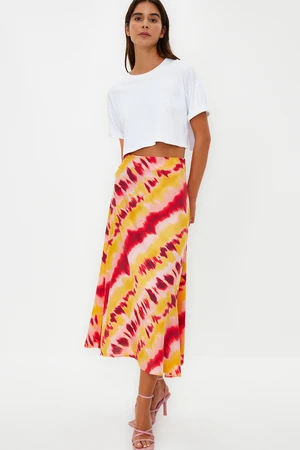 Trendyol Orange Retro Patterned Viscose Fabric Midi Woven Skirt