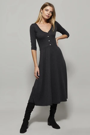 Cool & Sexy Women's Anthracite V-Neck Dress with Button Accessories