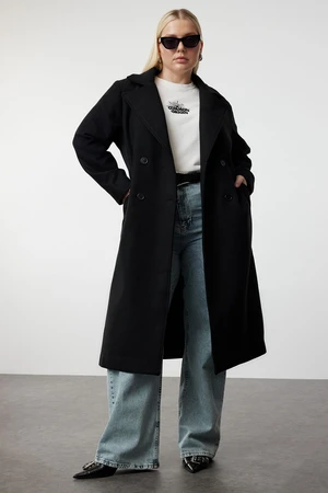 Trendyol Curve Black Oversize Fit Double Breasted Wool Blend Cashmere Coat