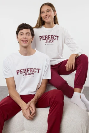 Trendyol Men's Ecru - Claret Red Regular Fit Knitted Couple/Double 100% Cotton Pajama Set