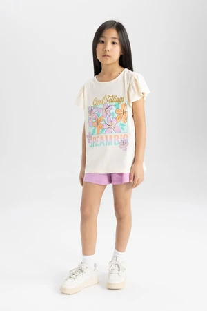 DEFACTO Girl&#39;s Printed Short Sleeve Pajama Set with Shorts