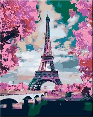 Zuty Peinture par numéros Tour Eiffel et arbres roses