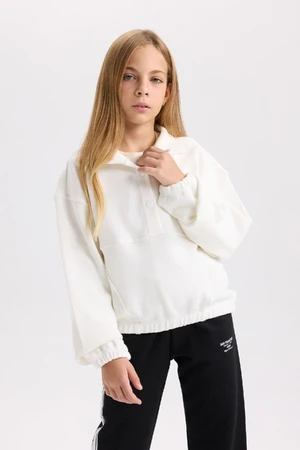 DEFACTO Girl Relax Fit Snap Fastener Stand Collar Basic Plain Sweatshirt