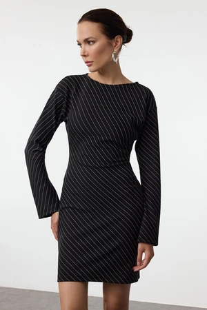 Trendyol Black Striped Bodycone Gather/Drape Mini Knit Dress