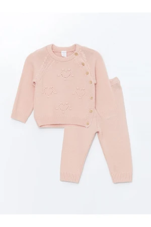 LC Waikiki Crew Neck Long Sleeve Baby Girl Cardigan and Pants 2-Piece Set