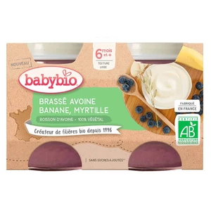 BABYBIO Brassé z ovesného mléka banán borůvka  2x130 g