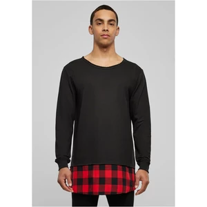 Long Fannelle Bottom Open Edge Crewneck blk/blk/red