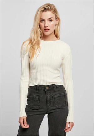 Women's sweater with short rib knit on the back with white sand