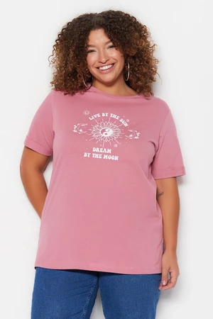 Ružové pletené tričko s okrúhlym výstrihom od Trendyol Curve