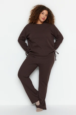 Trendyol Curve Brown Textured Knitted Bottom-Top Set