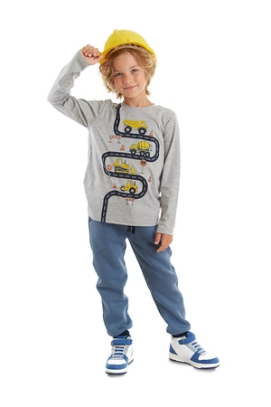 Denokids Construction Equipment Boys Gray T-shirt Blue Trousers Suit