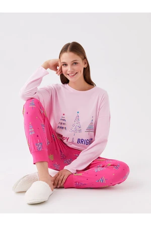 LC Waikiki Crew Neck Printed Long Sleeve Women's Pajama Set