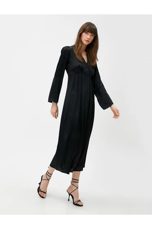 Koton Long Satin Dress V-Neck Long Sleeve