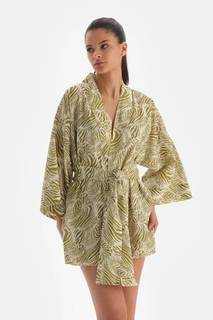 Dagi Green-White Cotton Kimono