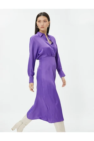 Koton Satin Shirt Dress with Flare Long Sleeves