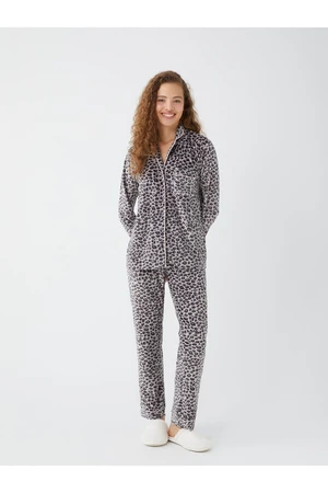 LC Waikiki Shirt Collar Patterned Long Sleeve Women's Pajamas Set