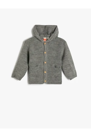 Koton Hooded Knit Cardigan with Button Fastening, Pocket Detailed.