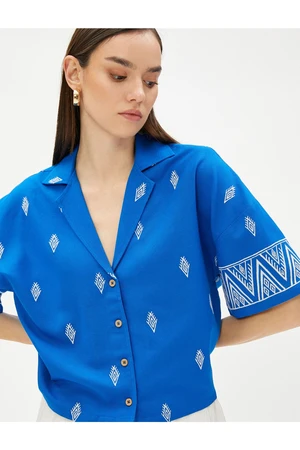 Koton Ethnic Pattern Shirt Short Sleeve Jacket Collar