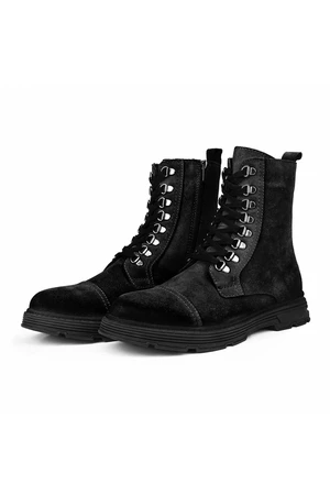 Ducavelli Military Genuine Leather Anti-slip Sole Lace-Up Long Suede Boots Black.