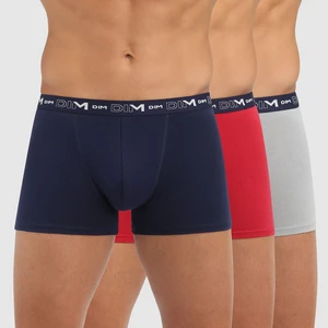 Sada tří pánských boxerek v tmavě modré, červené a světle šedé barvě Dim COTTON STRETCH BOXER