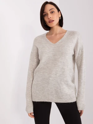 Beige women's sweater with a loose fit RUE PARIS