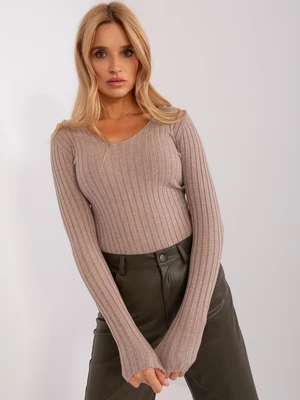 Dark beige ribbed classic sweater